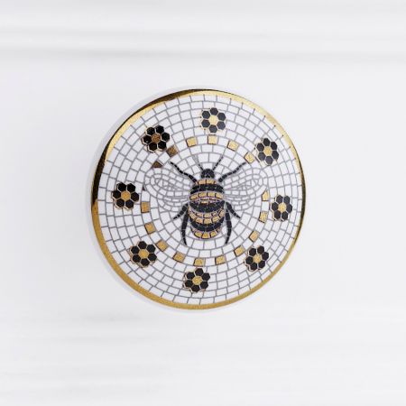 Handmade Golden Bee Ceramic Drawer Knob With Gold Work